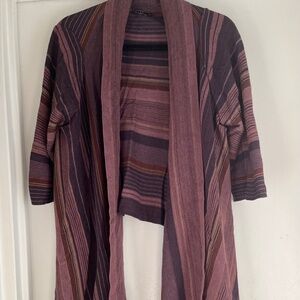 PERUVIAN CONNECTION PIMA COTTON STRIPED HIGH-LOW WRAP CARDIGAN